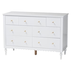 baxton studio roni modern white wood 7-drawer dresser with scalloped edges