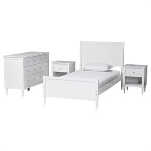 Baxton Studio Roni White Wood 4-Piece Twin Bedroom Set with Two Nightstands