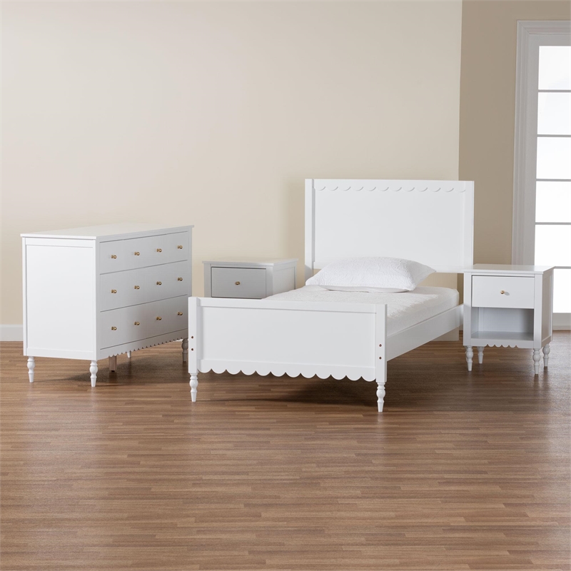 Baxton Studio Roni White Wood 4-Piece Full Bedroom Set with Two Nightstands