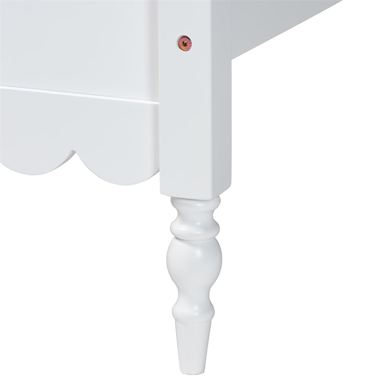 Baxton Studio Roni White Wood 4-Piece Full Bedroom Set with Scalloped Edges