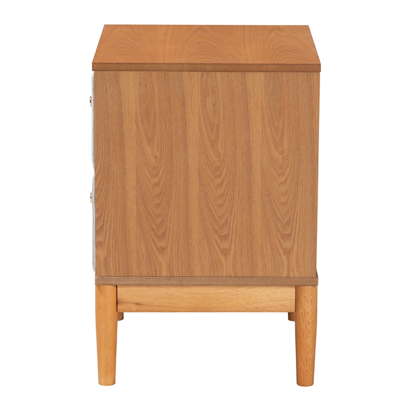 Baxton Studio Taylin Gray Corduroy and Oak Brown Wood 2-Drawer Nightstand