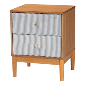 Baxton Studio Taylin Gray Corduroy and Oak Brown Wood 2-Drawer Nightstand