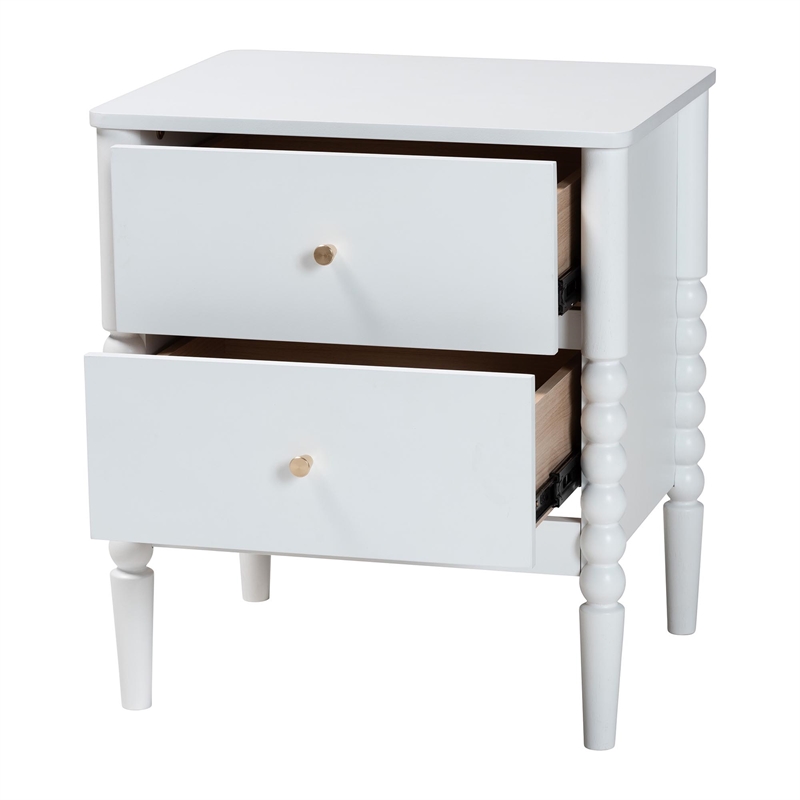 Baxton Studio Lucera Mid-Century White 2-Drawer Bobbin Nightstand
