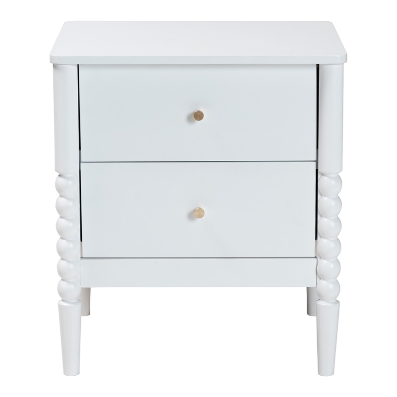 Baxton Studio Lucera Mid-Century White 2-Drawer Bobbin Nightstand