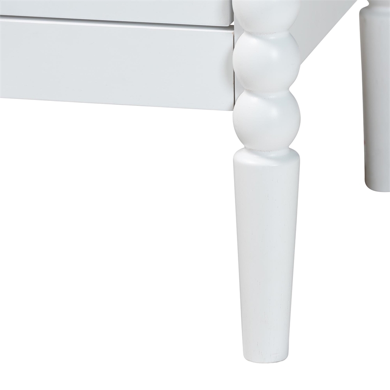 Baxton Studio Lucera Mid-Century White 2-Drawer Bobbin Nightstand