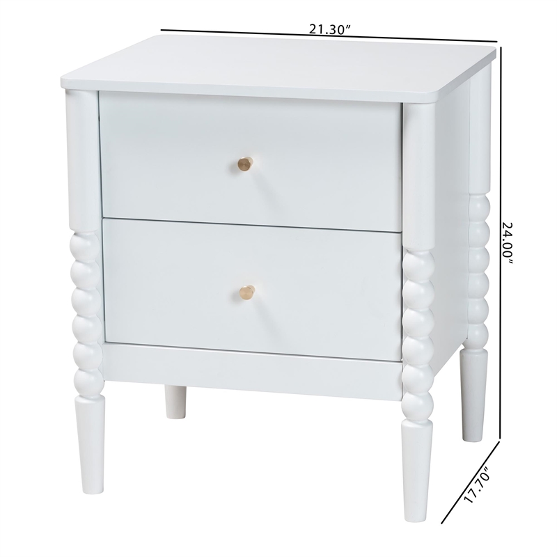Baxton Studio Lucera Mid-Century White 2-Drawer Bobbin Nightstand