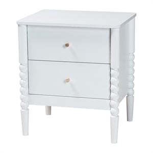 Baxton Studio Lucera Mid-Century White 2-Drawer Bobbin Nightstand