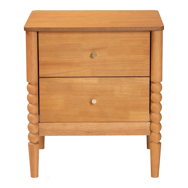 Baxton Studio Lucera Mid-Century Oak Brown 2-Drawer Bobbin Nightstand
