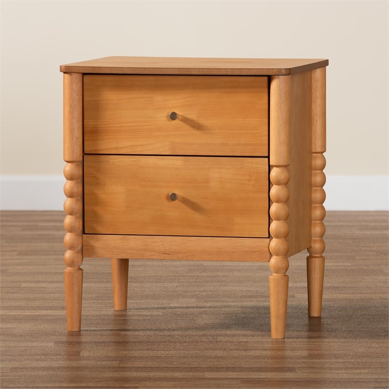 Baxton Studio Lucera Mid-Century Oak Brown 2-Drawer Bobbin Nightstand