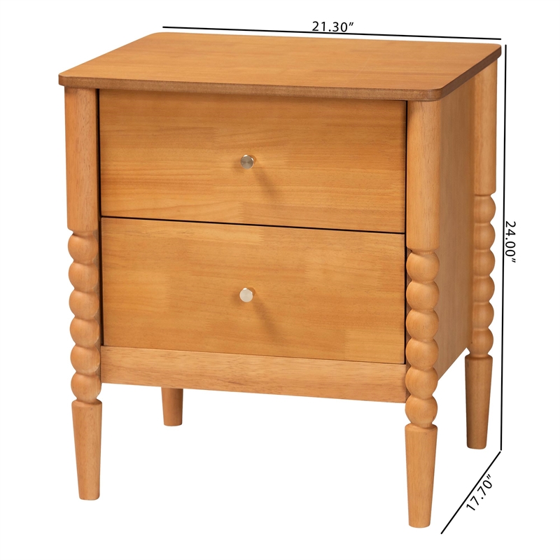 Baxton Studio Lucera Mid-Century Oak Brown 2-Drawer Bobbin Nightstand