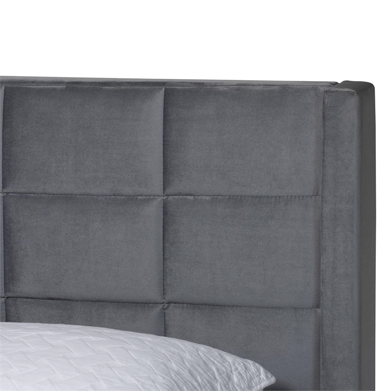 Baxton Studio Payne Modern Glam Gray Velvet and Dark Brown Wood Queen Bed