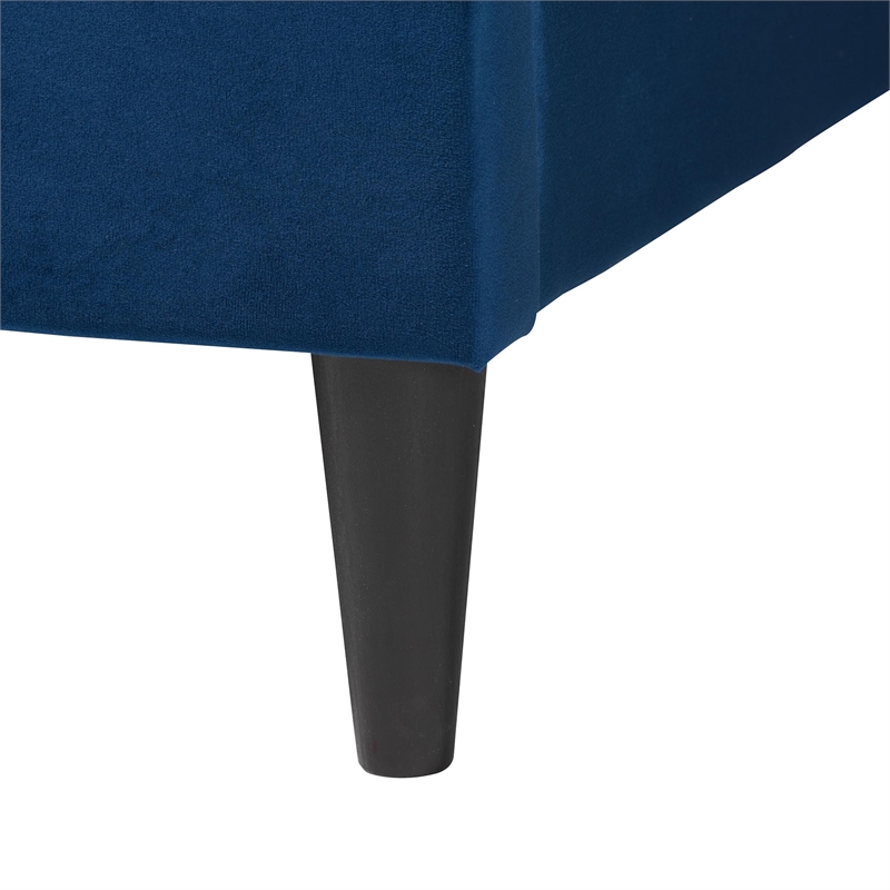 Baxton Studio Payne Modern Glam Navy Blue Velvet and Dark Brown Wood Queen Bed