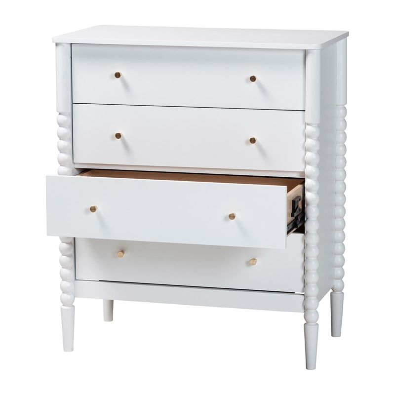 Baxton Studio Lucera Mid-Century White Bobbin Wood 4-Drawer Chest