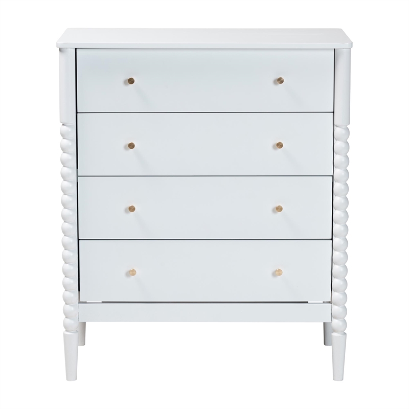 Baxton Studio Lucera Mid-Century White Bobbin Wood 4-Drawer Chest