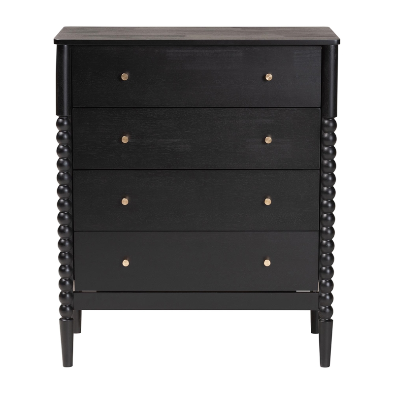 Baxton Studio Lucera Mid-Century Black Bobbin Wood 4-Drawer Chest