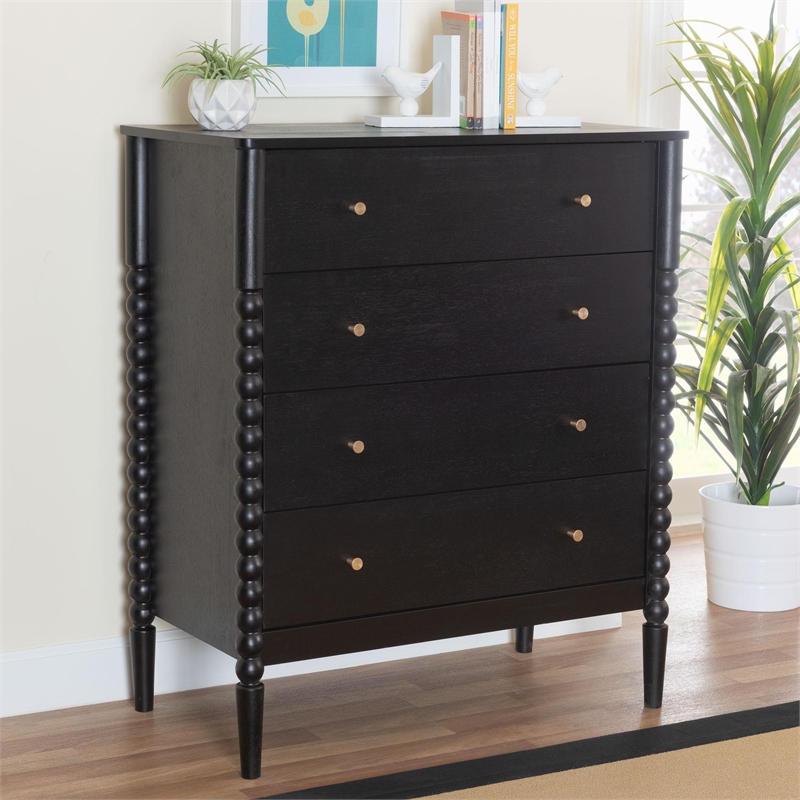 Baxton Studio Lucera Mid-Century Black Bobbin Wood 4-Drawer Chest