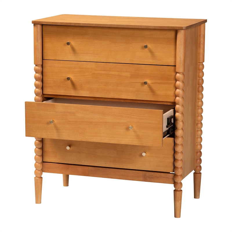 Baxton Studio Lucera Mid-Century Oak Brown Bobbin Wood 4-Drawer Chest
