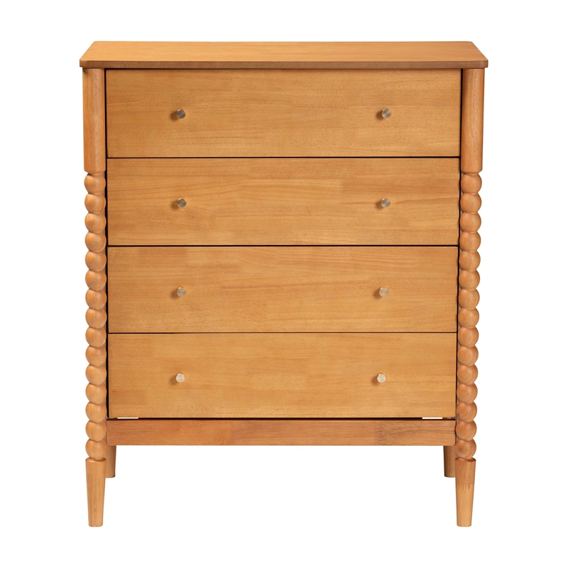 Baxton Studio Lucera Mid-Century Oak Brown Bobbin Wood 4-Drawer Chest