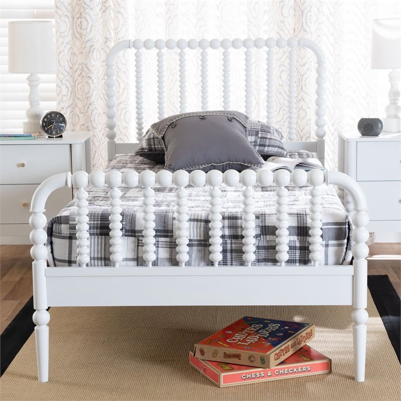 Baxton Studio Lucera Mid-Century White Twin Size Bobbin Bed