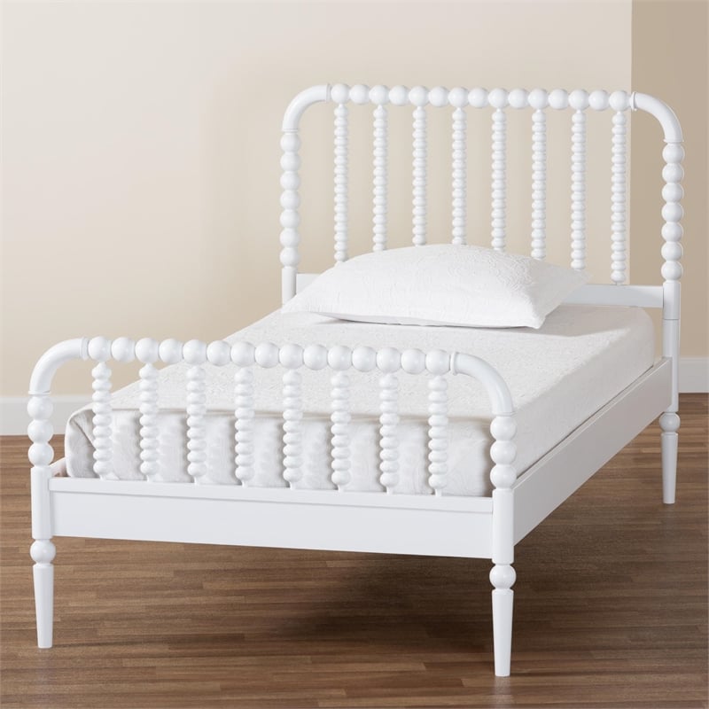 Baxton Studio Lucera Mid-Century White Twin Size Bobbin Bed