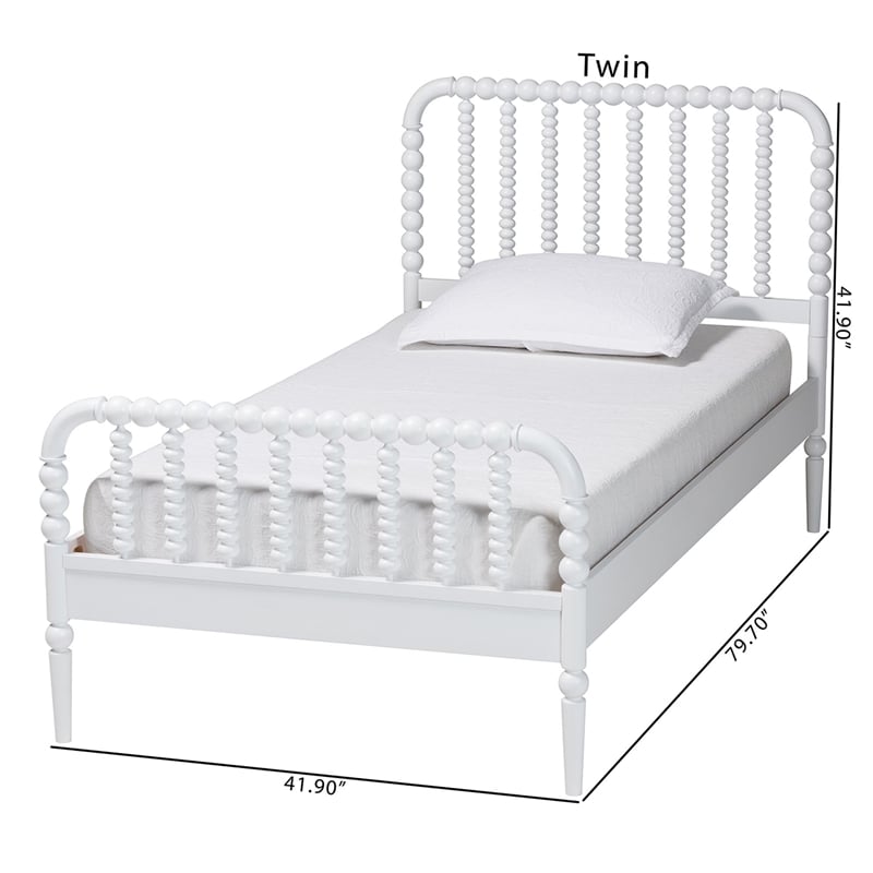 Baxton Studio Lucera Mid-Century White Twin Size Bobbin Bed