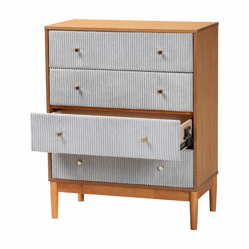 Baxton Studio Taylin Gray Corduroy and Oak Brown Wood 4-Drawer Chest