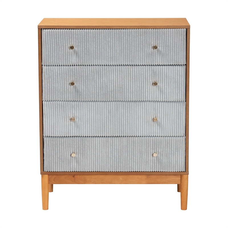 Baxton Studio Taylin Gray Corduroy and Oak Brown Wood 4-Drawer Chest