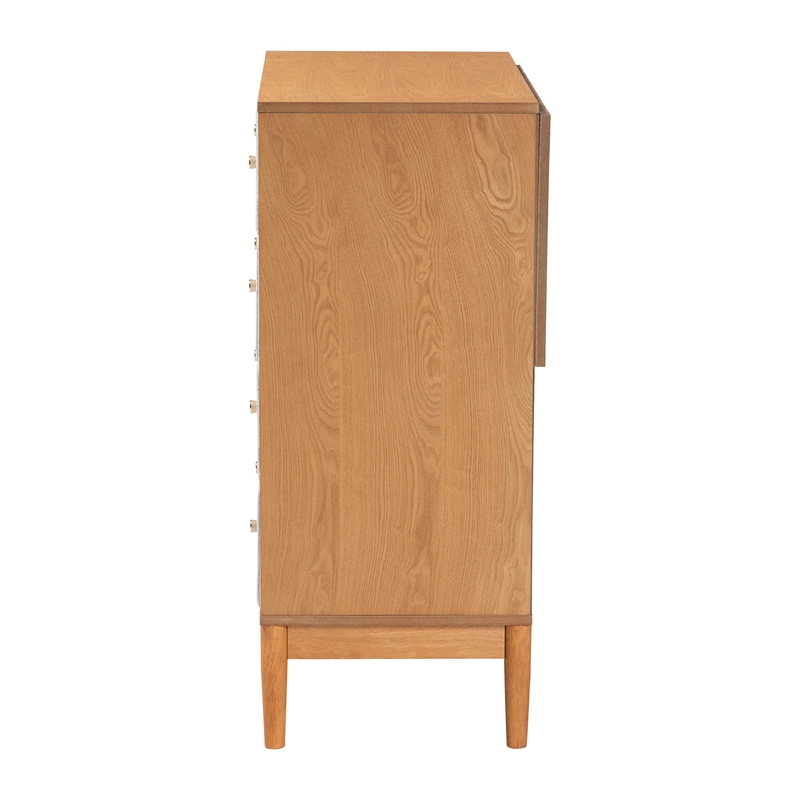 Baxton Studio Taylin Gray Corduroy and Oak Brown Wood 4-Drawer Chest