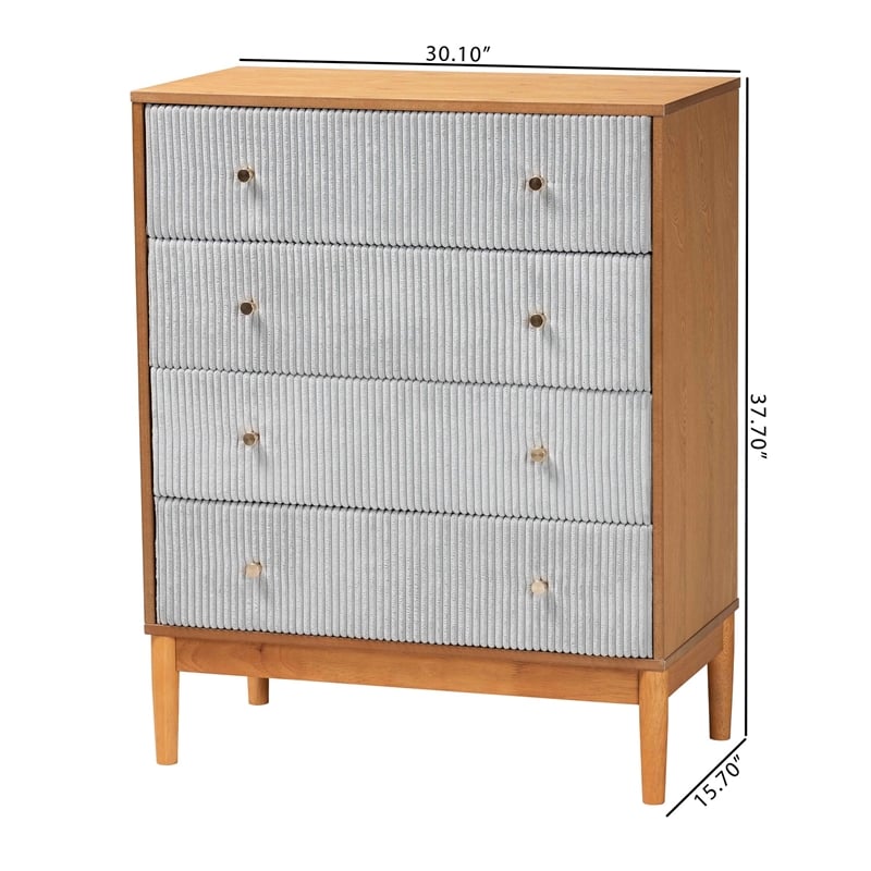 Baxton Studio Taylin Gray Corduroy and Oak Brown Wood 4-Drawer Chest
