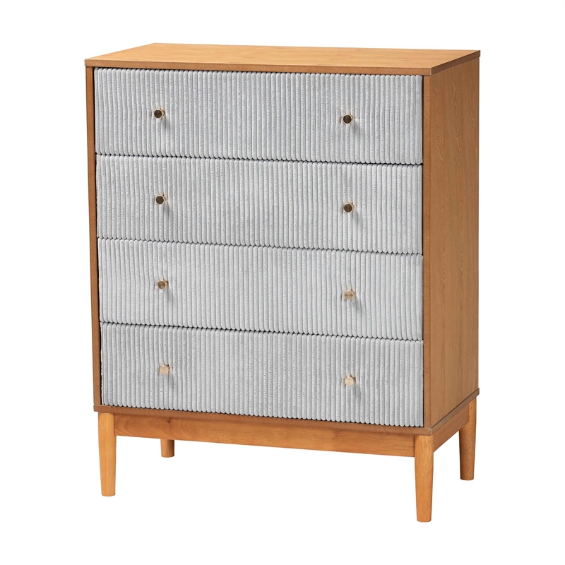 Baxton Studio Taylin Gray Corduroy and Oak Brown Wood 4-Drawer Chest