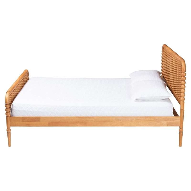 Baxton Studio Lucera Mid-Century Oak Brown Queen Size Bobbin Bed