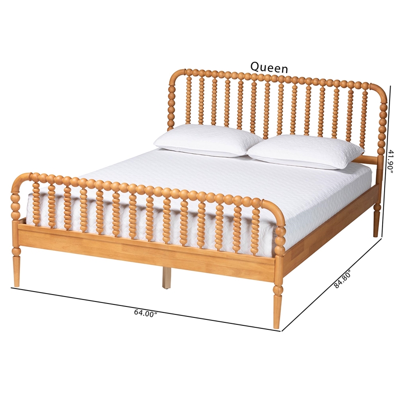 Baxton Studio Lucera Mid-Century Oak Brown Queen Size Bobbin Bed