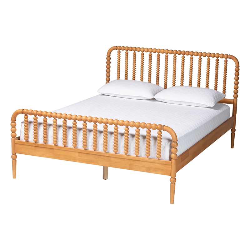 Baxton Studio Lucera Mid-Century Oak Brown Queen Size Bobbin Bed