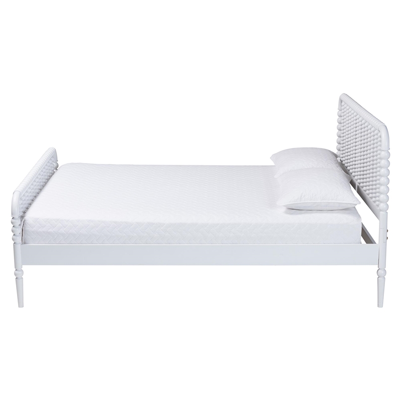 Baxton Studio Lucera Mid-Century White Queen Size Bobbin Bed