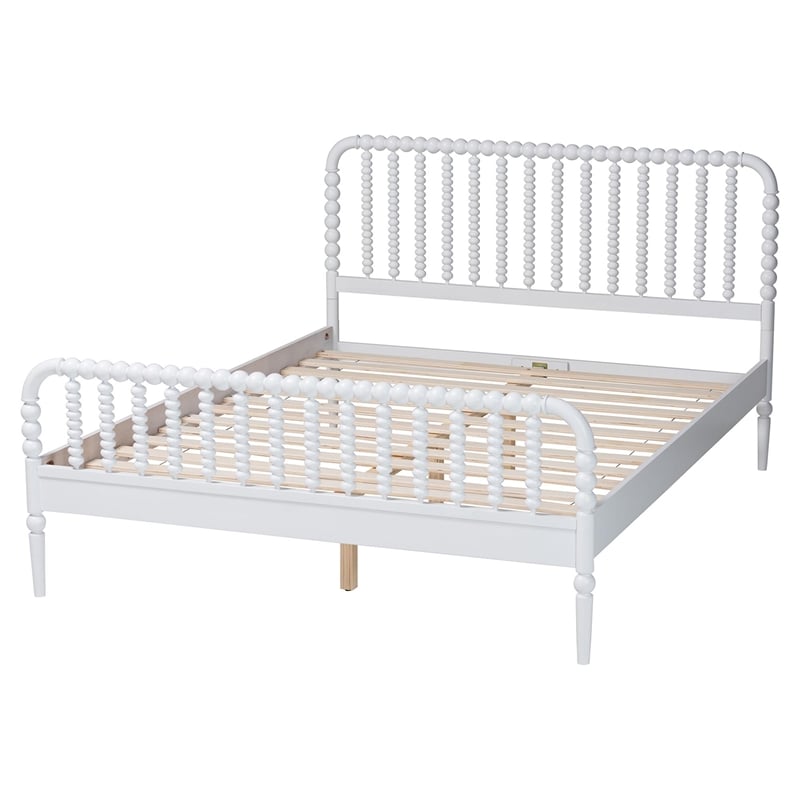 Baxton Studio Lucera Mid-Century White Queen Size Bobbin Bed