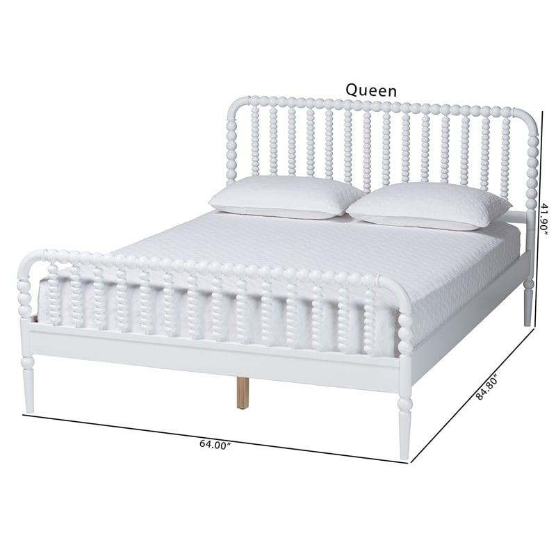 Baxton Studio Lucera Mid-Century White Queen Size Bobbin Bed
