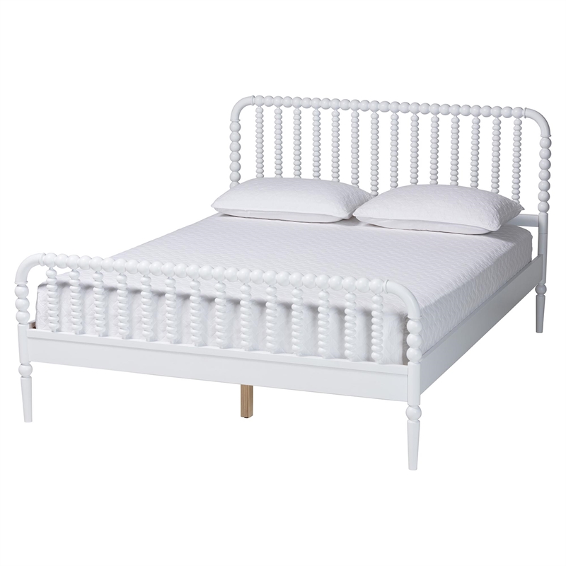 Baxton Studio Lucera Mid-Century White Queen Size Bobbin Bed