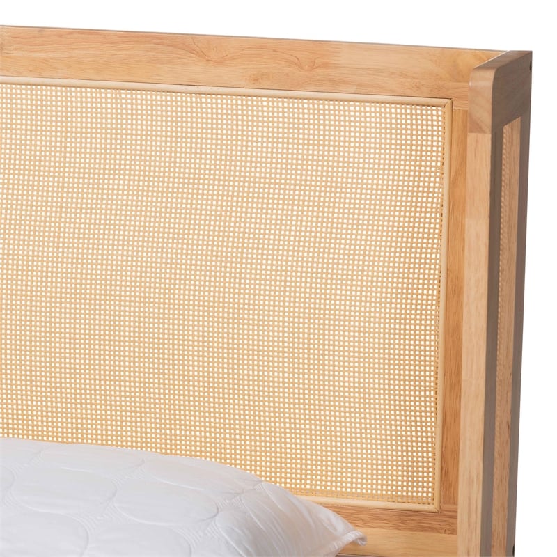 Baxton Studio Glennis Brown Wood Queen Size Platform Bed with Woven Rattan