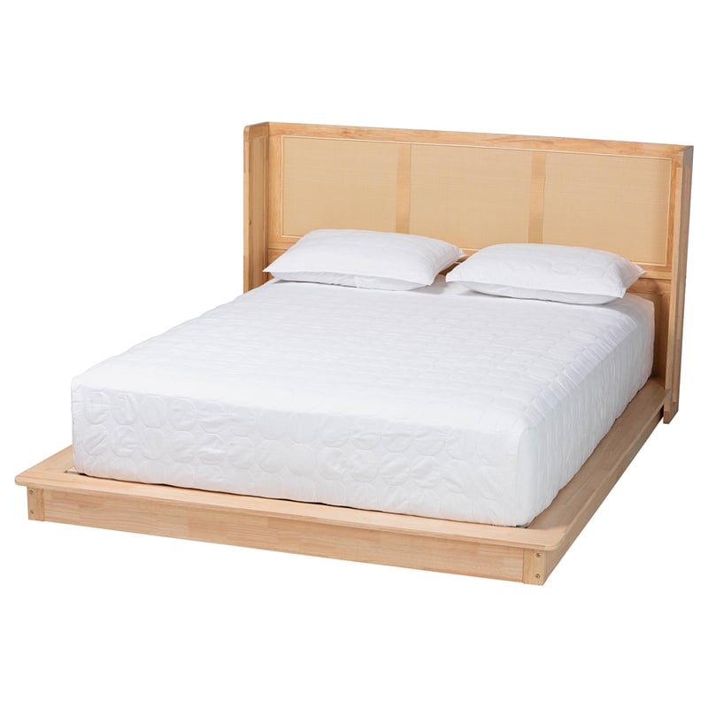 Baxton Studio Glennis Brown Wood Queen Size Platform Bed with Woven Rattan