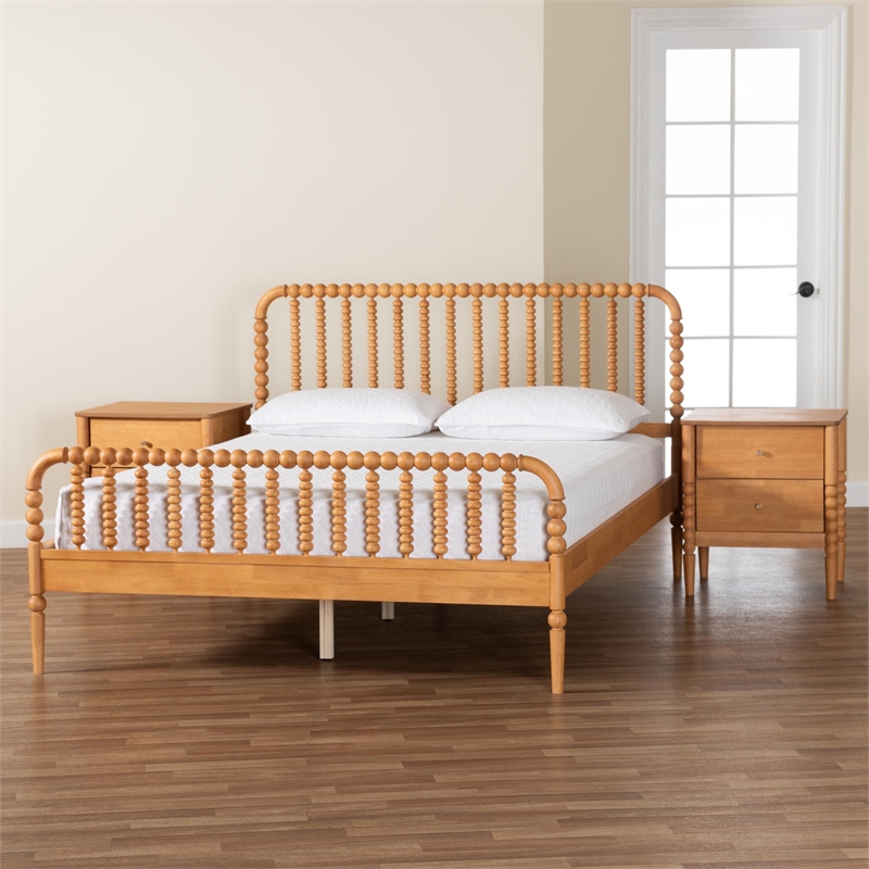 Baxton Studio Lucera Oak Brown Queen Size 3-Piece Bobbin Bedroom Set