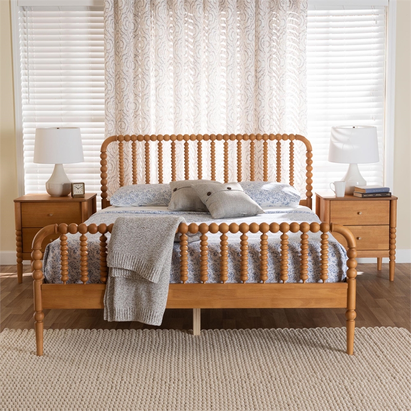 Baxton Studio Lucera Oak Brown Queen Size 3-Piece Bobbin Bedroom Set