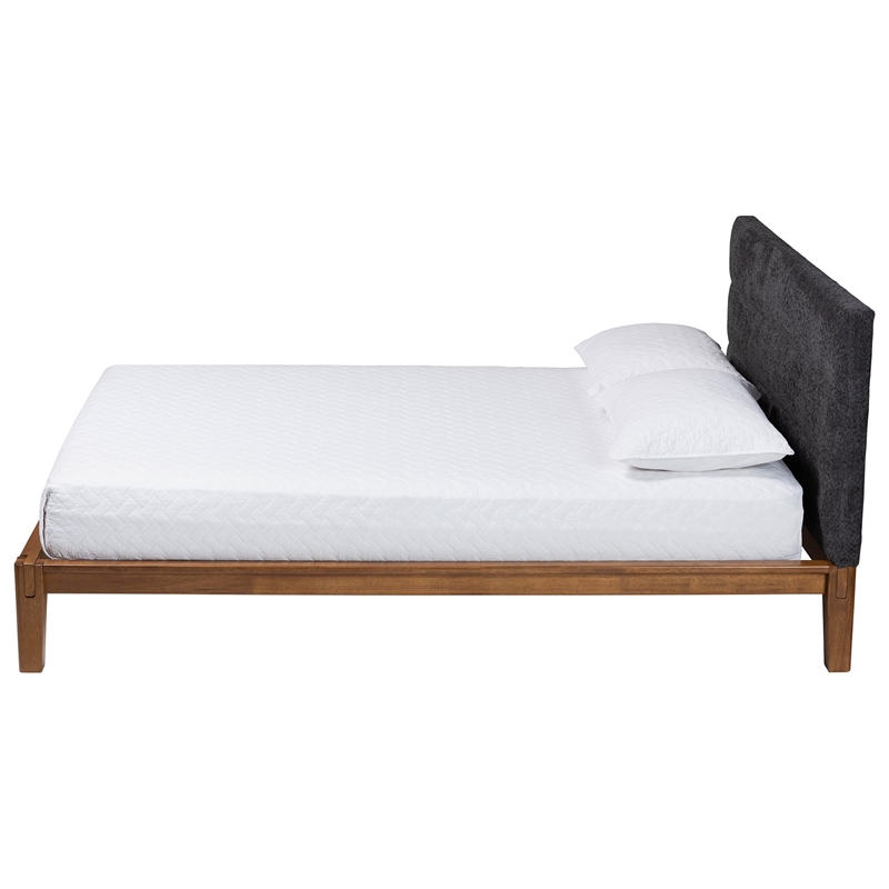 Baxton Studio Mariette Dark Gray Teddy Fabric and Walnut Brown Wood Queen Bed