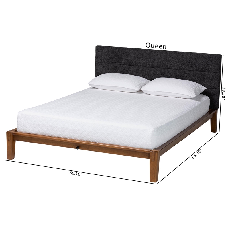 Baxton Studio Mariette Dark Gray Teddy Fabric and Walnut Brown Wood Queen Bed