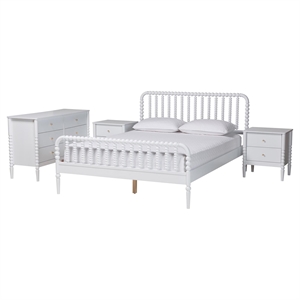 Baxton Studio Lucera Mid-Century White Queen Size 4-Piece Bobbin Bedroom Set