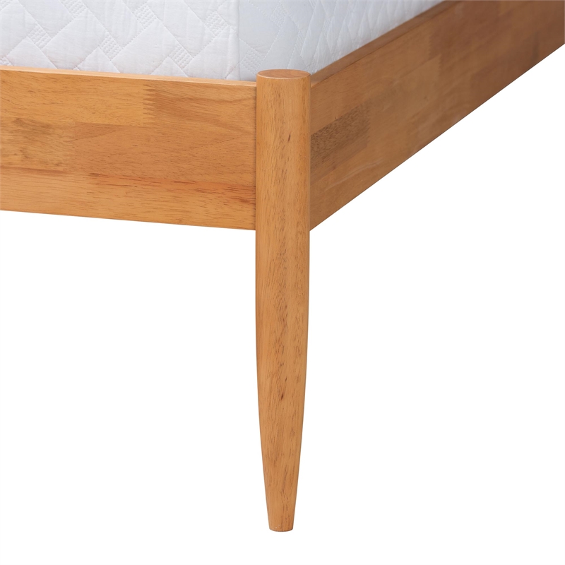 Baxton Studio Wrenley Japandi Oak Brown Wood Queen Bed with Antique Rattan