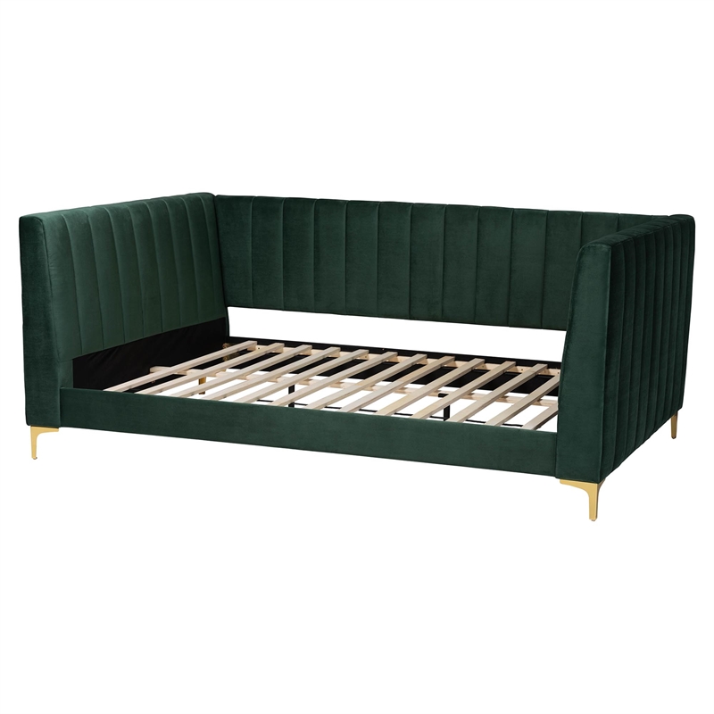 Baxton Studio Oksana Emerald Green Velvet and Gold Metal Full Daybed