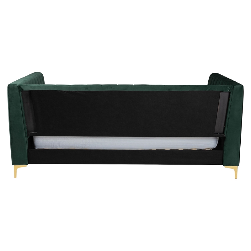 Baxton Studio Oksana Emerald Green Velvet and Gold Metal Full Daybed