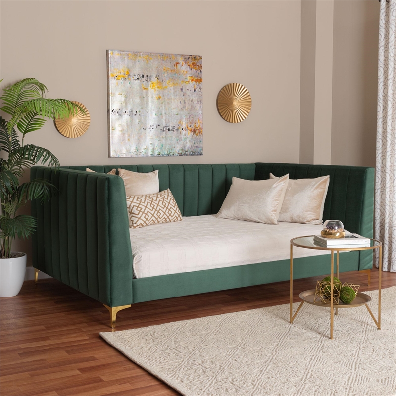 Baxton Studio Oksana Emerald Green Velvet and Gold Metal Full Daybed