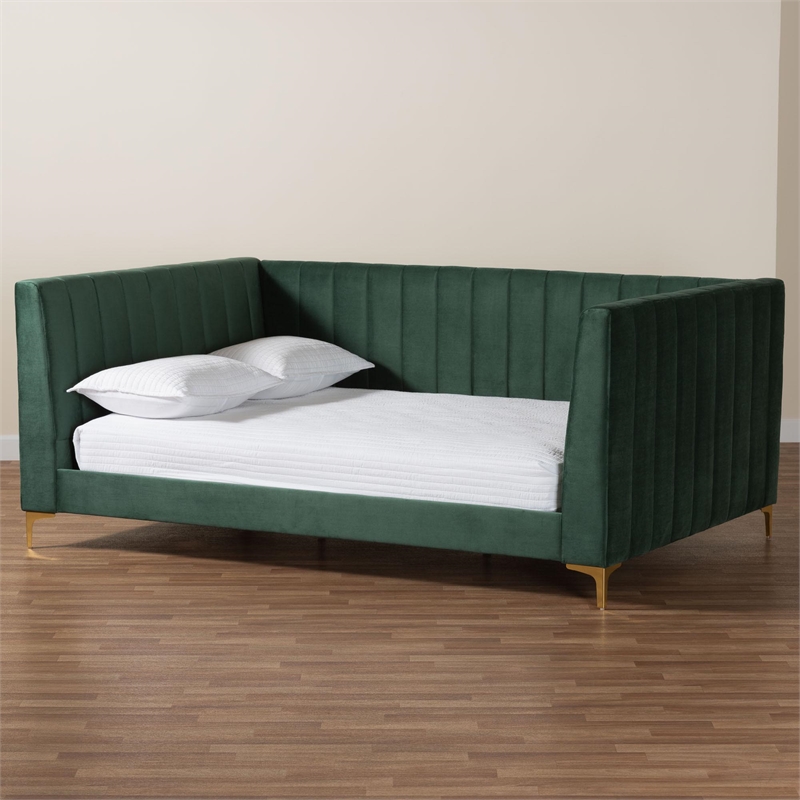 Baxton Studio Oksana Emerald Green Velvet and Gold Metal Full Daybed