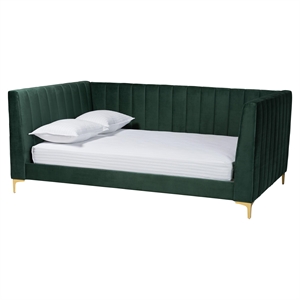 baxton studio oksana emerald green velvet and gold metal full daybed